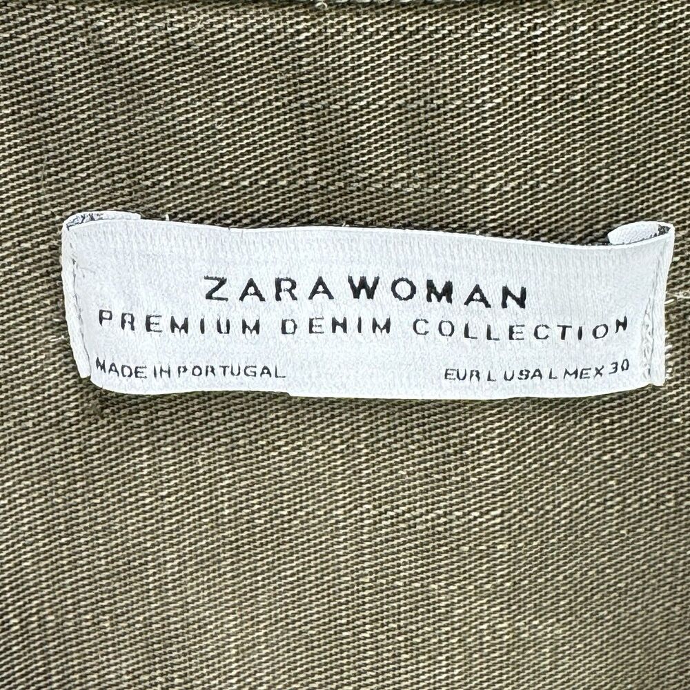 Zara Woman Denim Button Front Shirt Dress Large Army Green 3/4 Sleeves Lyocell - Picture 10 of 11